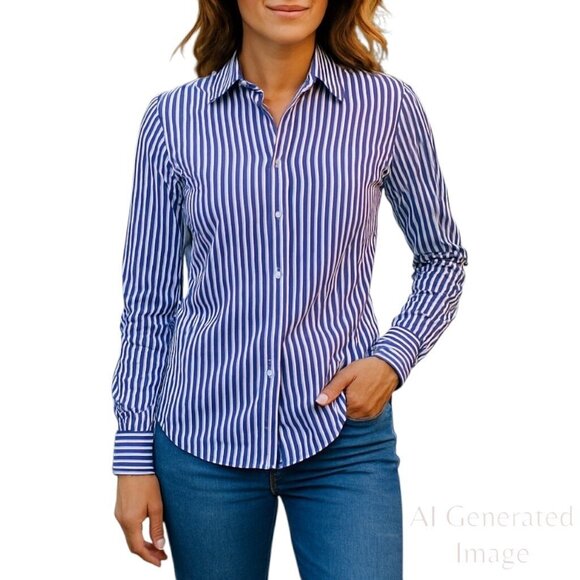Ralph Lauren Tops - Ralph Lauren Womens Shirt Purple Stripe Pleated Bib Button Front Cotton Size 2